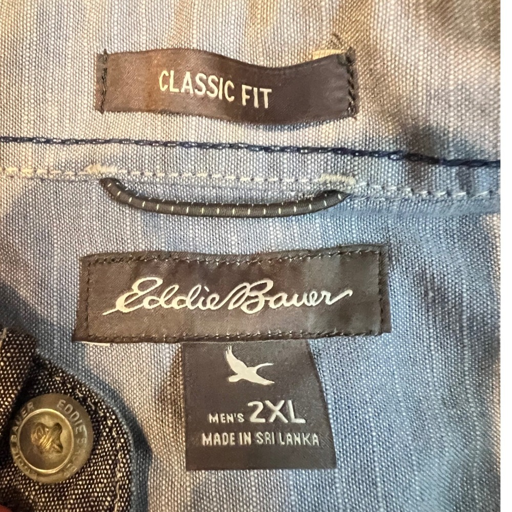 Eddie Bauer Mens 2XL Blue Cotton Chambray Long Sleeve Button Down Classic Shirt - Picture 5 of 8